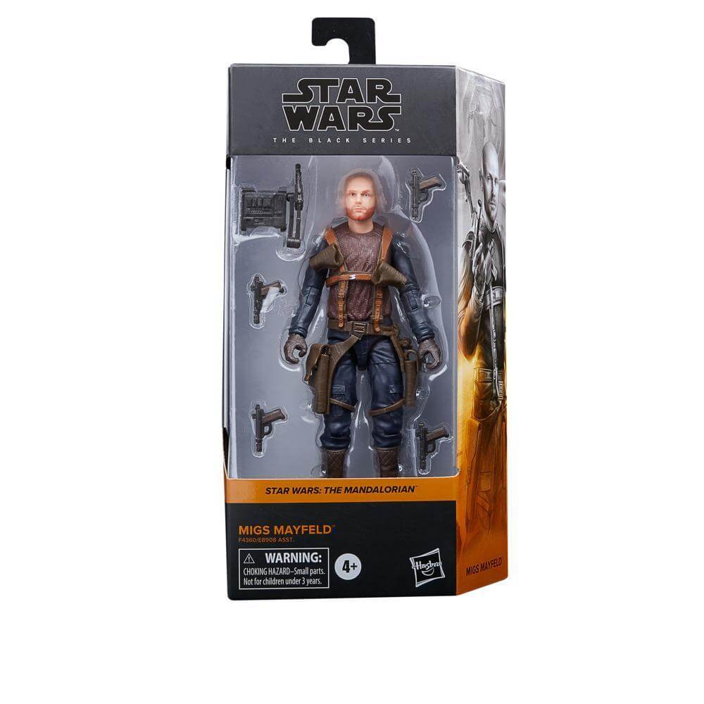 STAR WARS THE BLACK SERIES  
STAR WARS: THE MANDALORIAN  

MIGS MAYFELD  

WARNING: CHOKING HAZARD - Small parts. Not for children under 3 years.  

4+  

MIGS MAYFELD
