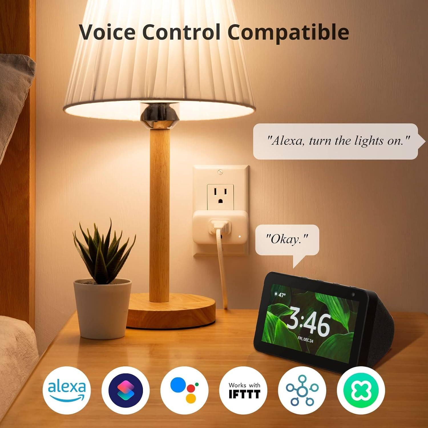 Voice Control Compatible

"Alexa, turn the lights on."
"Okay."

47° 3:46 FRIDAY, DEC 24

Works with IFTTT