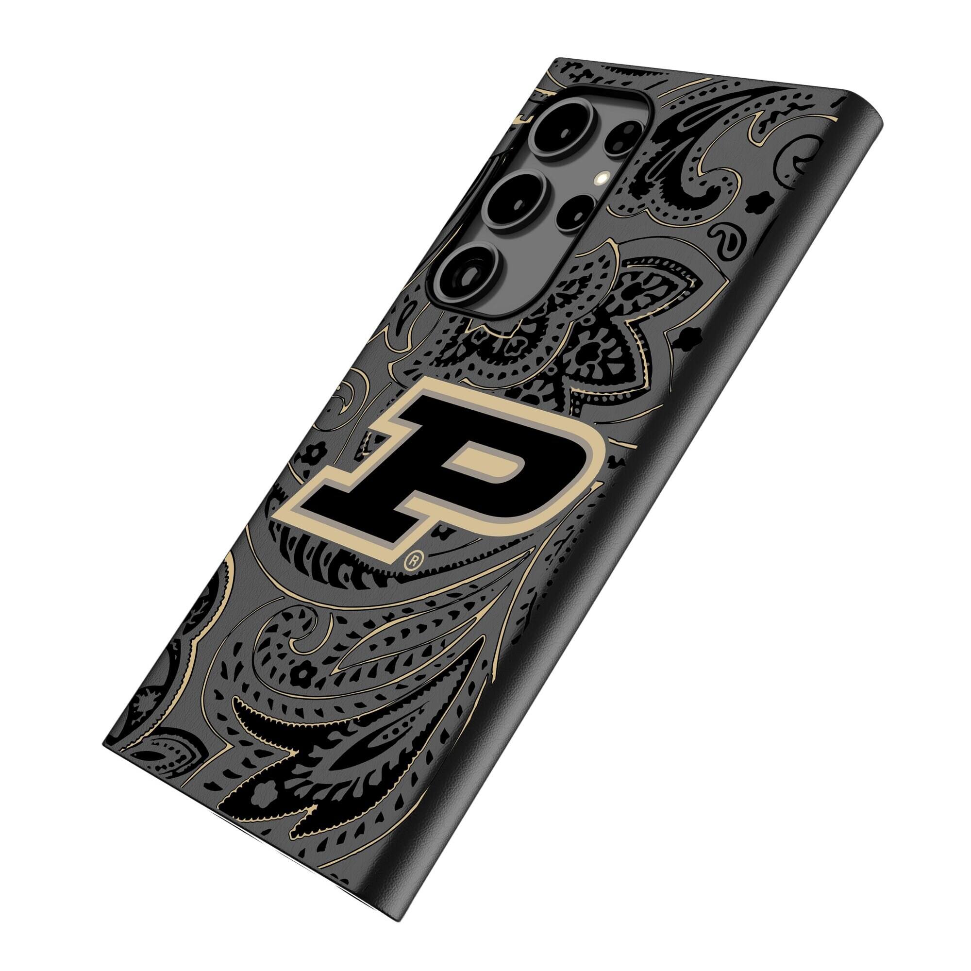 Alt View 1. Keyscaper - Purdue Boilermakers Paisley Galaxy Magnetic Bump Case - S24 Ultra - Black.