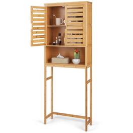 Costway - Over the Toilet Storage Cabinet Tall Bathroom Bamboo Shelf Organizer Space Saver - Natural