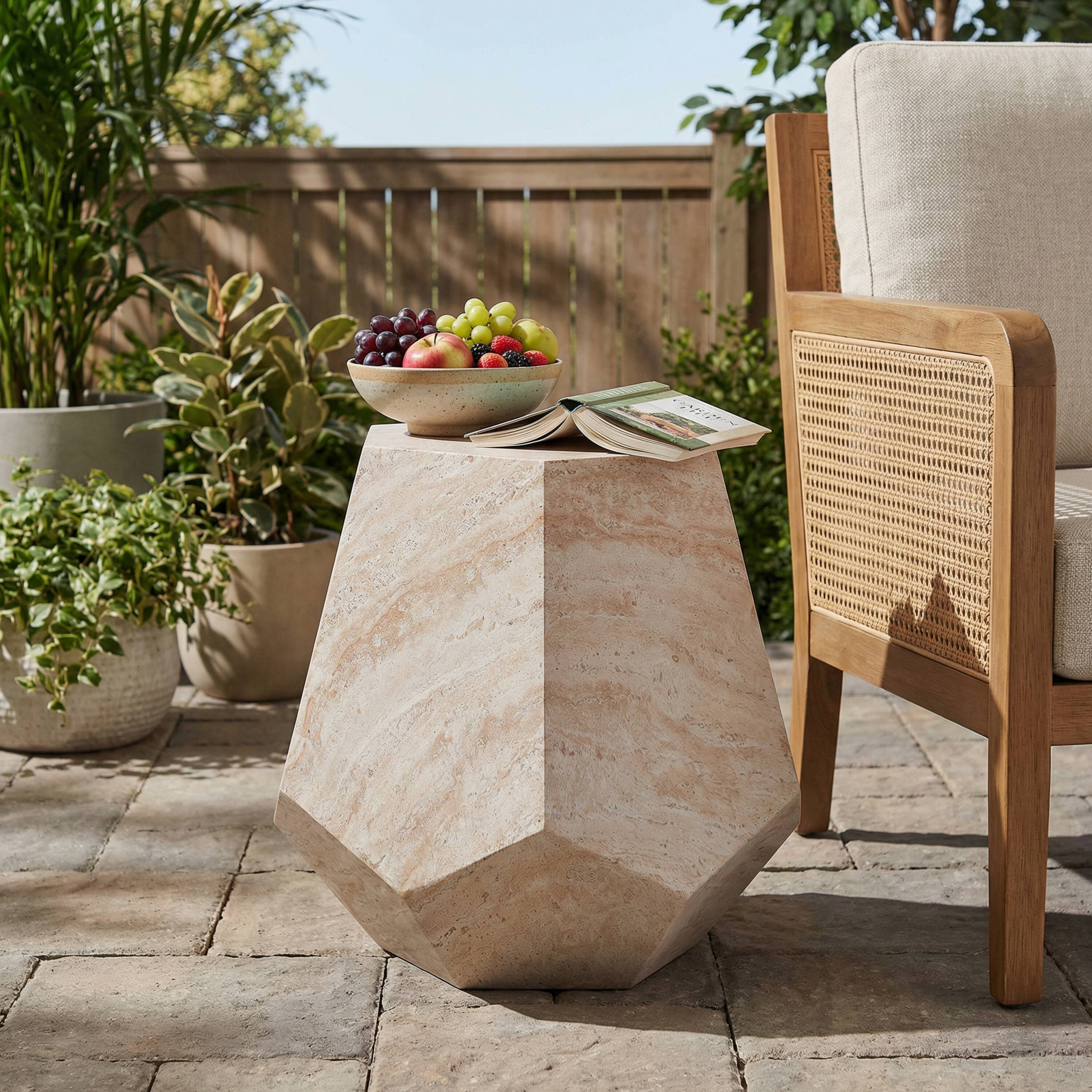 Front. Whisen - Outdoor/Indoor Lightweight Concrete Hexagonal Accent Table for Patio and Living Room - Beige.