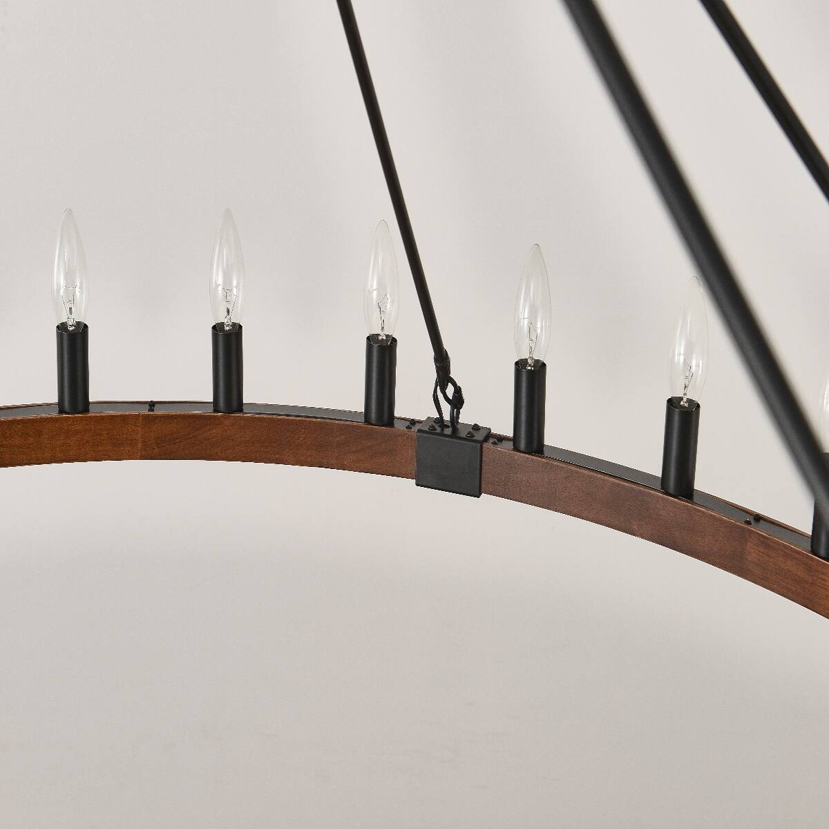 Alt View 3. Loheer - Loheer Wood Wagon Wheel Chandelier Matte Black Farmhouse Pendant Light for Dining Room.