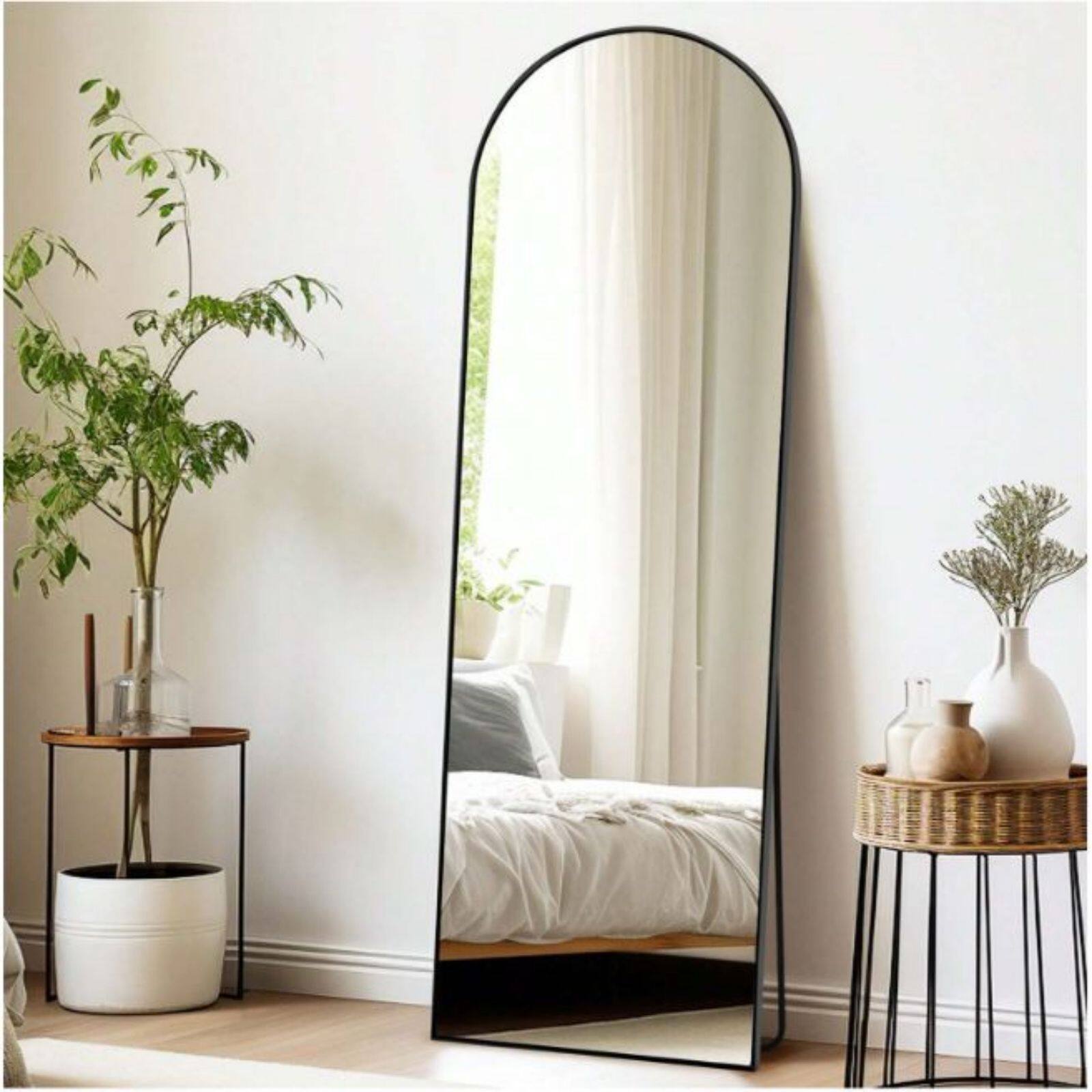 Alt View 1. HOMLUX - Arched Full Length Floor Mirror Gold Aluminum Frame Free Standing Leaning Wall Mount for Bedroom.