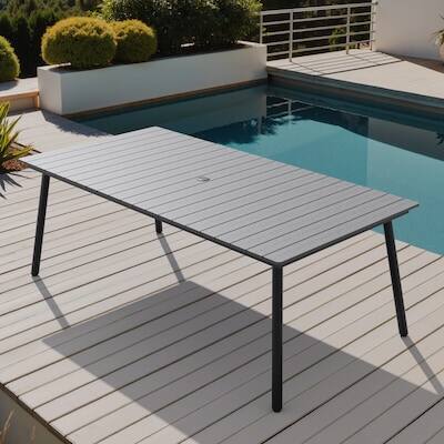 Alt View 8. Crestlive Products - Crestlive Products 82in Plastic Wood Top Aluminum Frame Rectangle Outdoor Dining Table with Umbrella Hole - Gray.