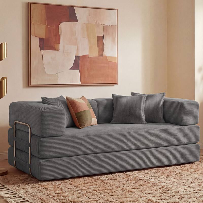 Alt View 6. Dyonery - 65"Folding Sofa Bed Convertable Corduroy Couch  Floor Sleeper 4-in-1 DIY Combination Modular Sofa Fold Out Comfy sofa. - Grey.