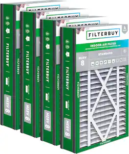 Filterbuy - 16x25x3 MERV 8 Dust & Allergy Defense, Pleated HVAC AC Furnace Air Filters Replacement for Trion Air Bear (4-Pack) - Silver