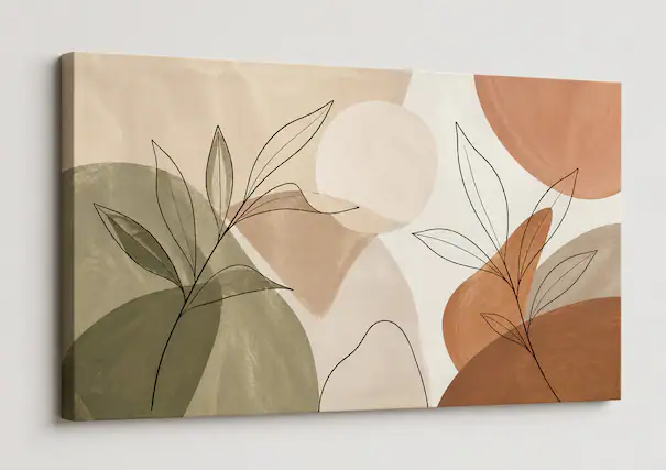 Front. FC Design - Large Canvas 24x36" Minimalist Line Leaves Botanical Earth Tone Art Painting Home Wall Décor - MultiColor.