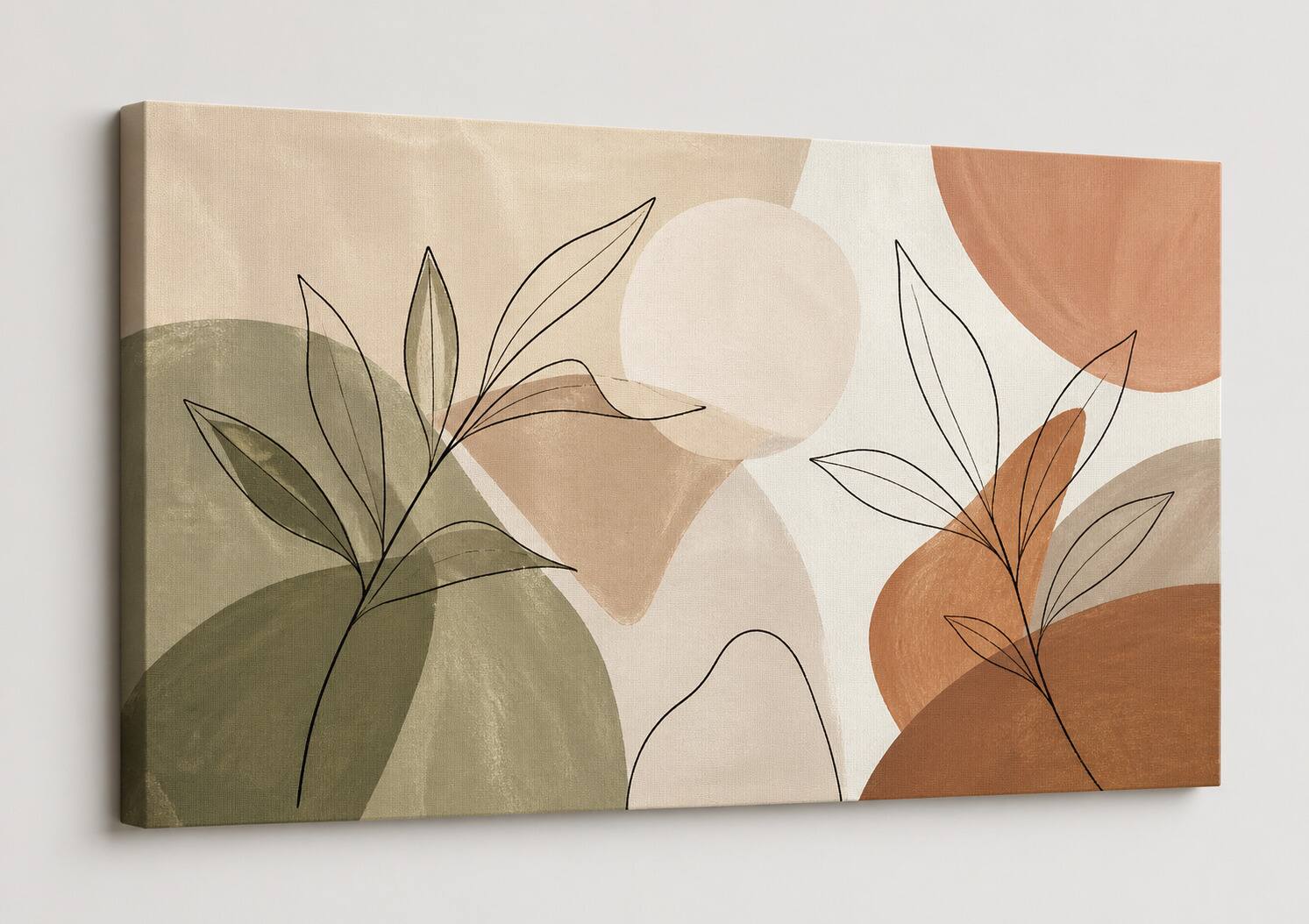 Front. FC Design - Large Canvas 24x36" Minimalist Line Leaves Botanical Earth Tone Art Painting Home Wall Décor - MultiColor.