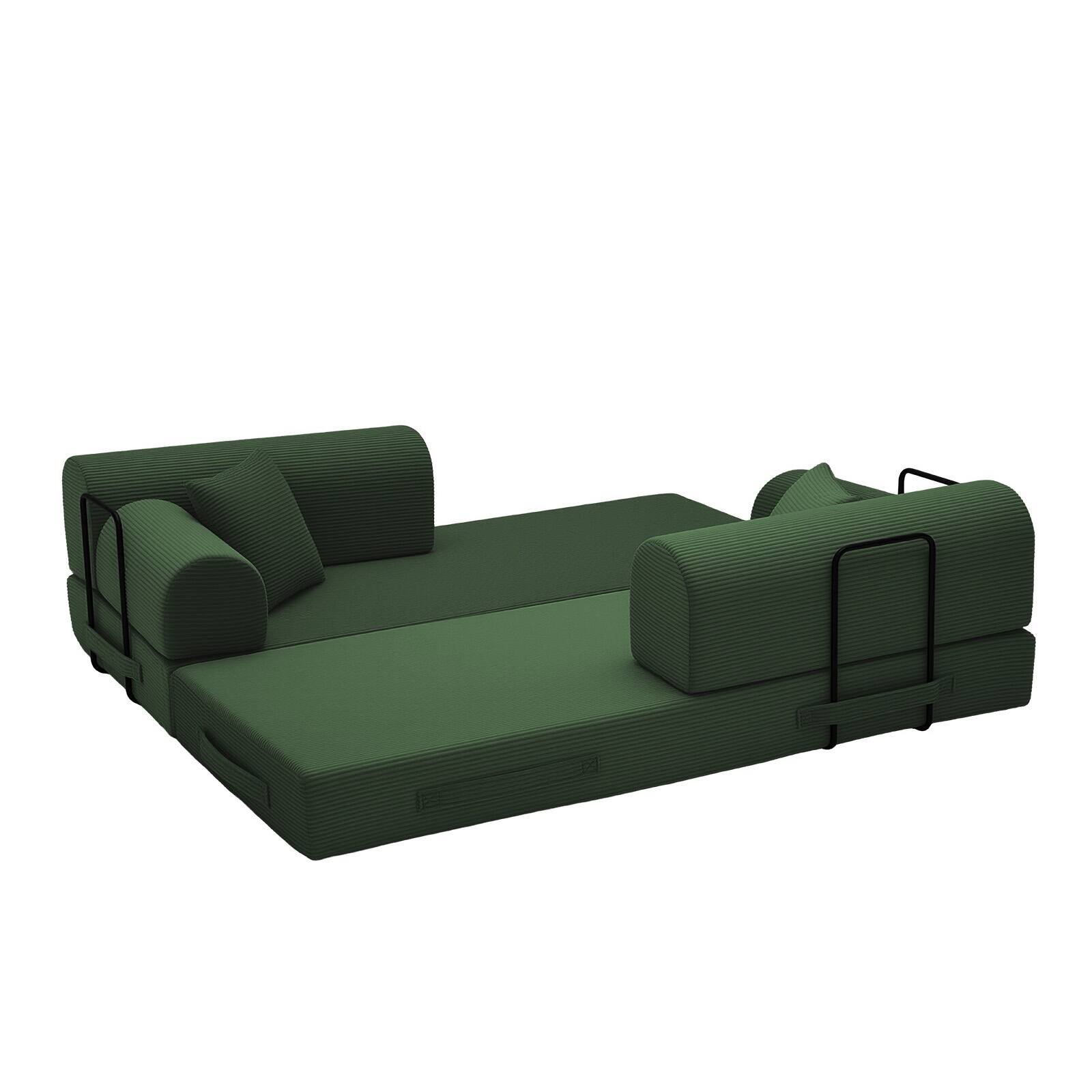 Alt View 1. Anysun - Corduroy Convertible Sleeper Sofa Bed - Folding Mattress Couch with Fixed Frame for Living Room & Bedroom - Green.
