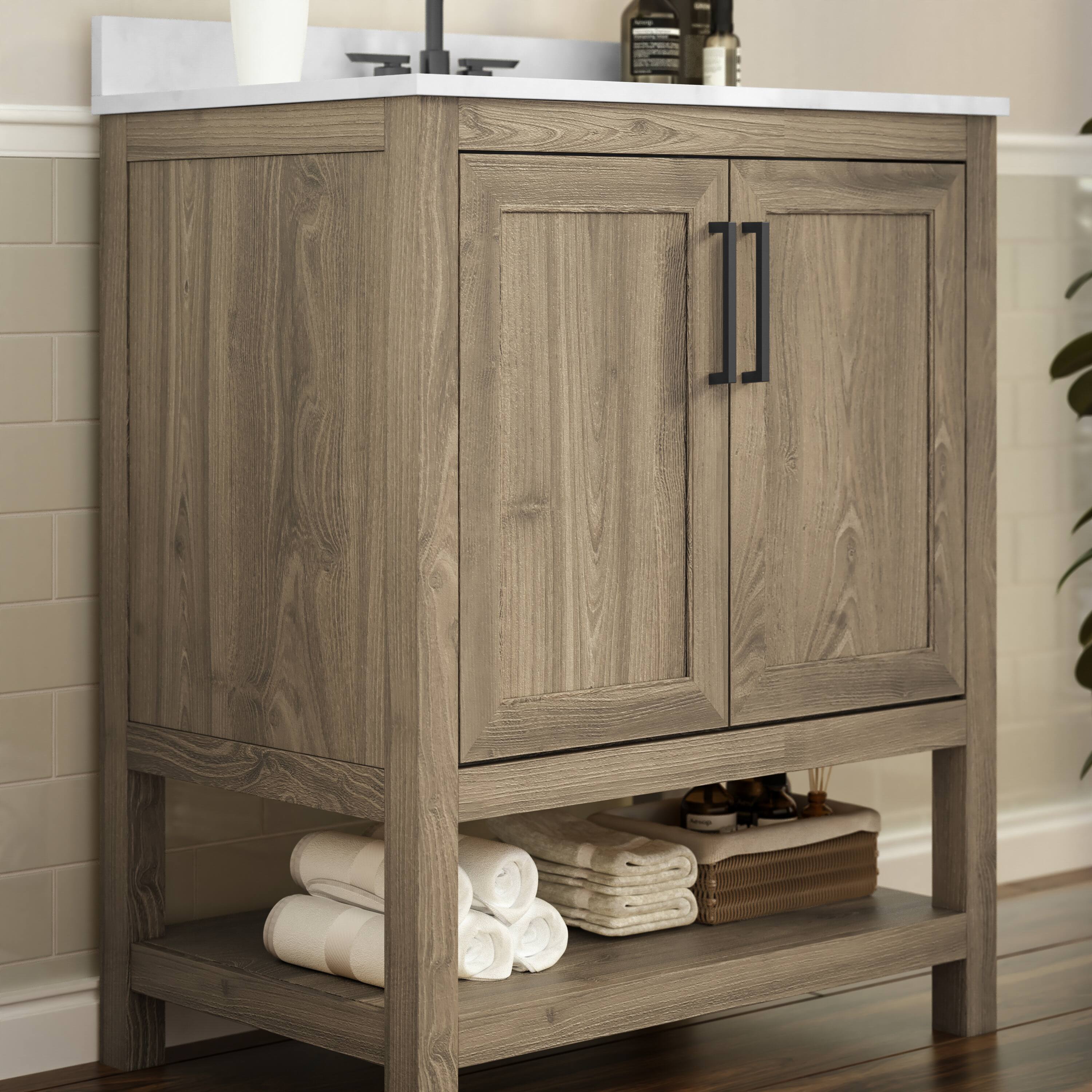 Alt View 2. Flash Furniture - Vega 30 Inch Bathroom Vanity with Sink Combo, Storage Cabinet with Soft Close Doors and Open Shelf, Carrara Marble Finis - Brown.