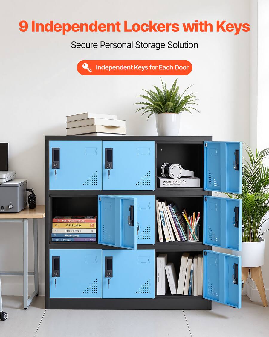 VEVOR 9 Doors Metal Locker, Lockable Steel Storage Cabinet, 66 lbs ...