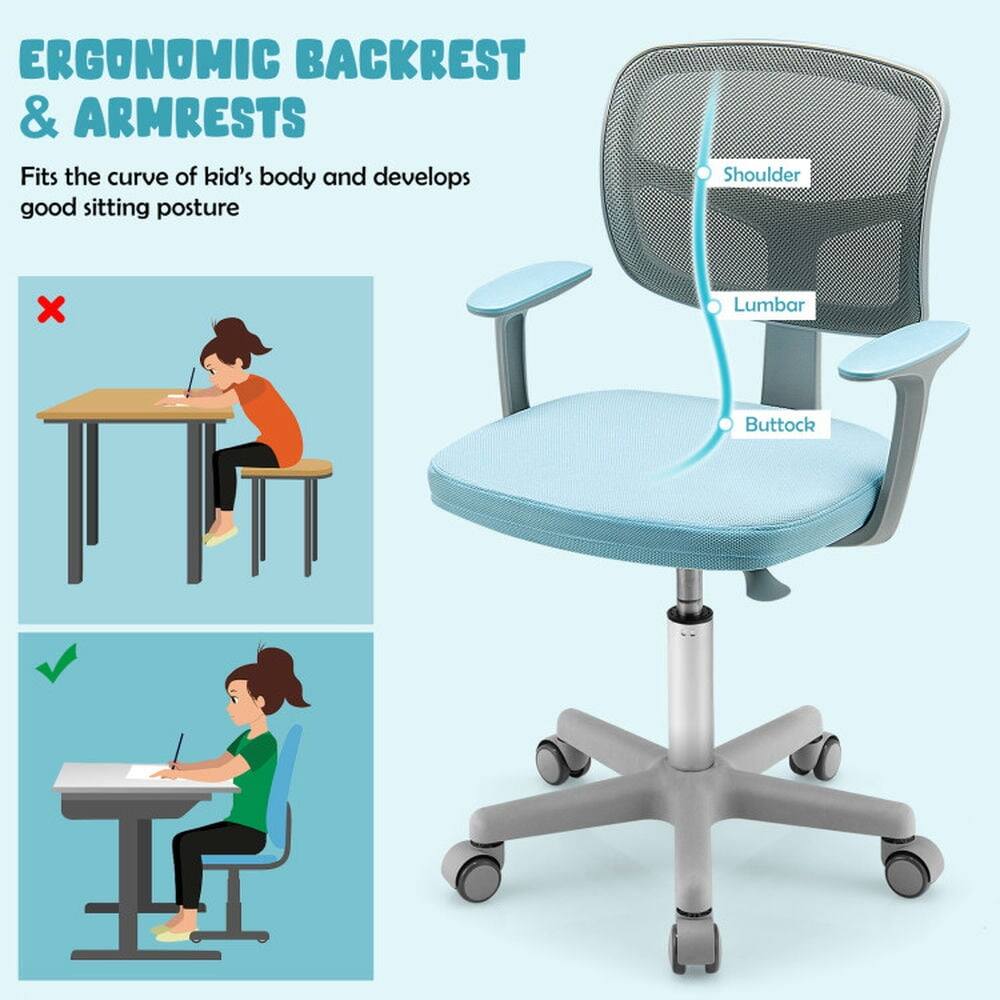 ERGONOMIC BACKREST & ARMRESTS  
Fits the curve of kid's body and develops good sitting posture  

Shoulder  
Lumbar  
Buttock