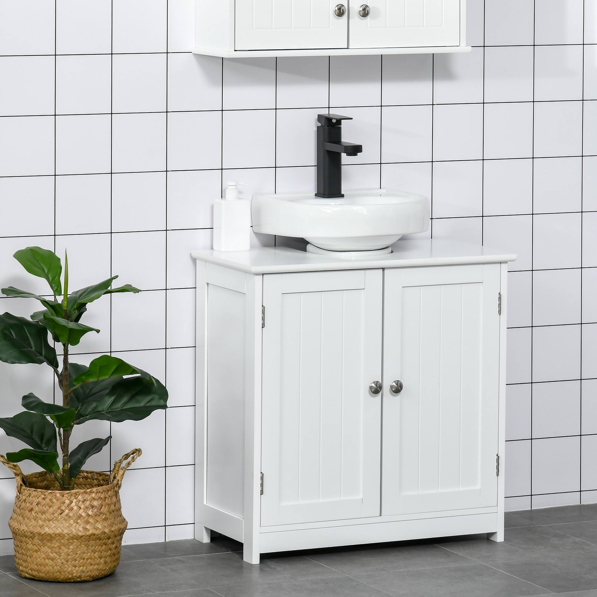 Alt View 1. Kleankin - Pedestal Sink Storage Cabinet, Vanity Base Cabinet, Under Sink Bathroom Cabinet with U-Shape Cut-Out - White.