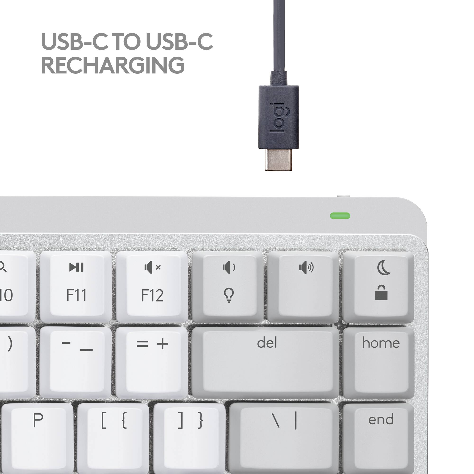 USB-C TO USB-C RECHARGING

F11 F12 ) - - = + del home P [ { ] } \ I end