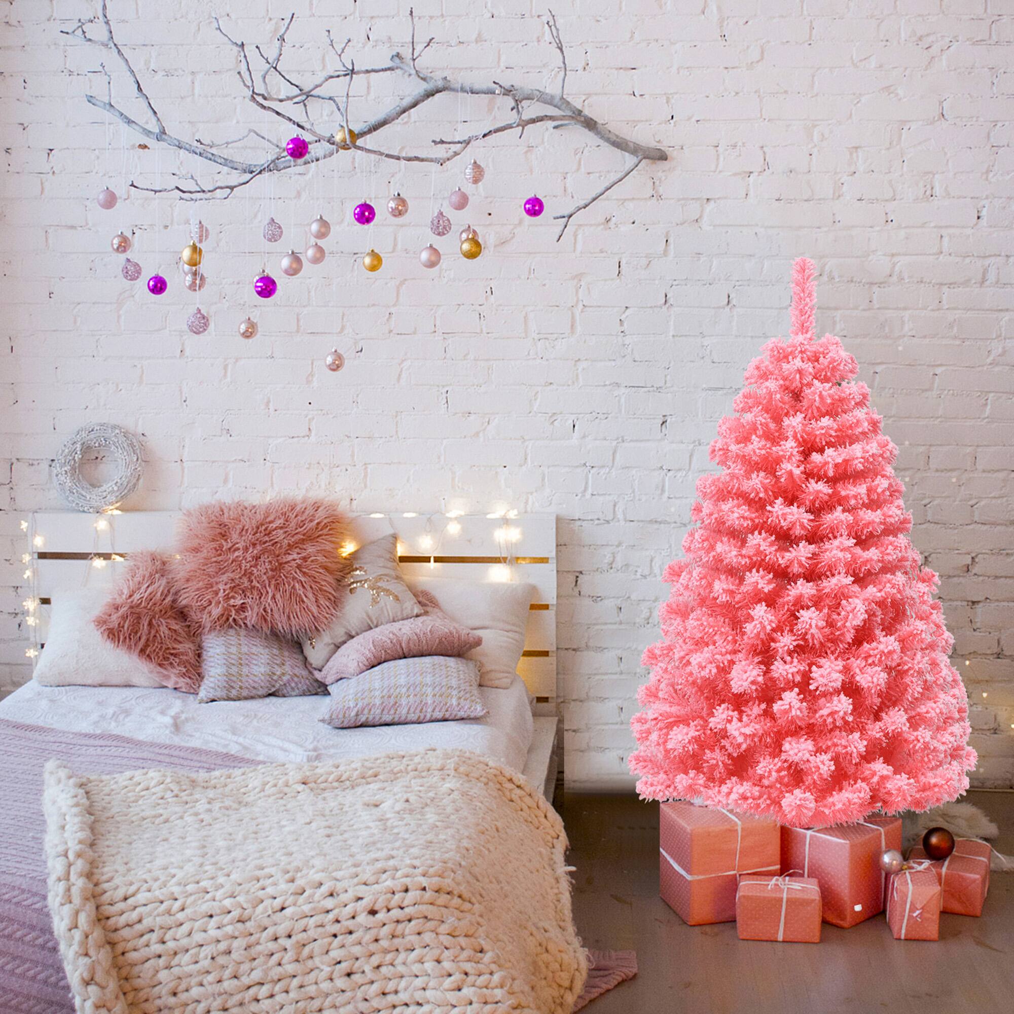 Alt View 4. Gymax - Gymax 4.5 FT Artificial Snow Flocked Pink Christmas Tree Unlit Xmas PVC Tree - Pink.