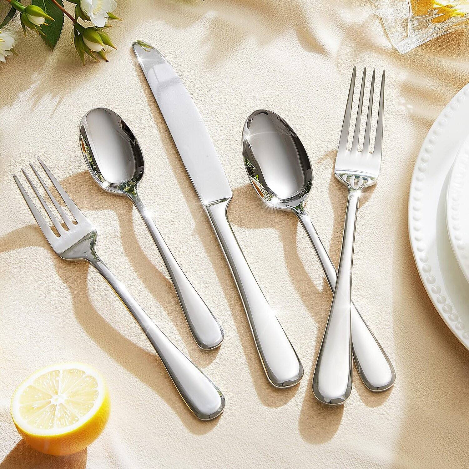 Back. Dazzed Corner - 40 Pieces Silverware Set for 8, Stainless Steel Flatware Set - Silver.