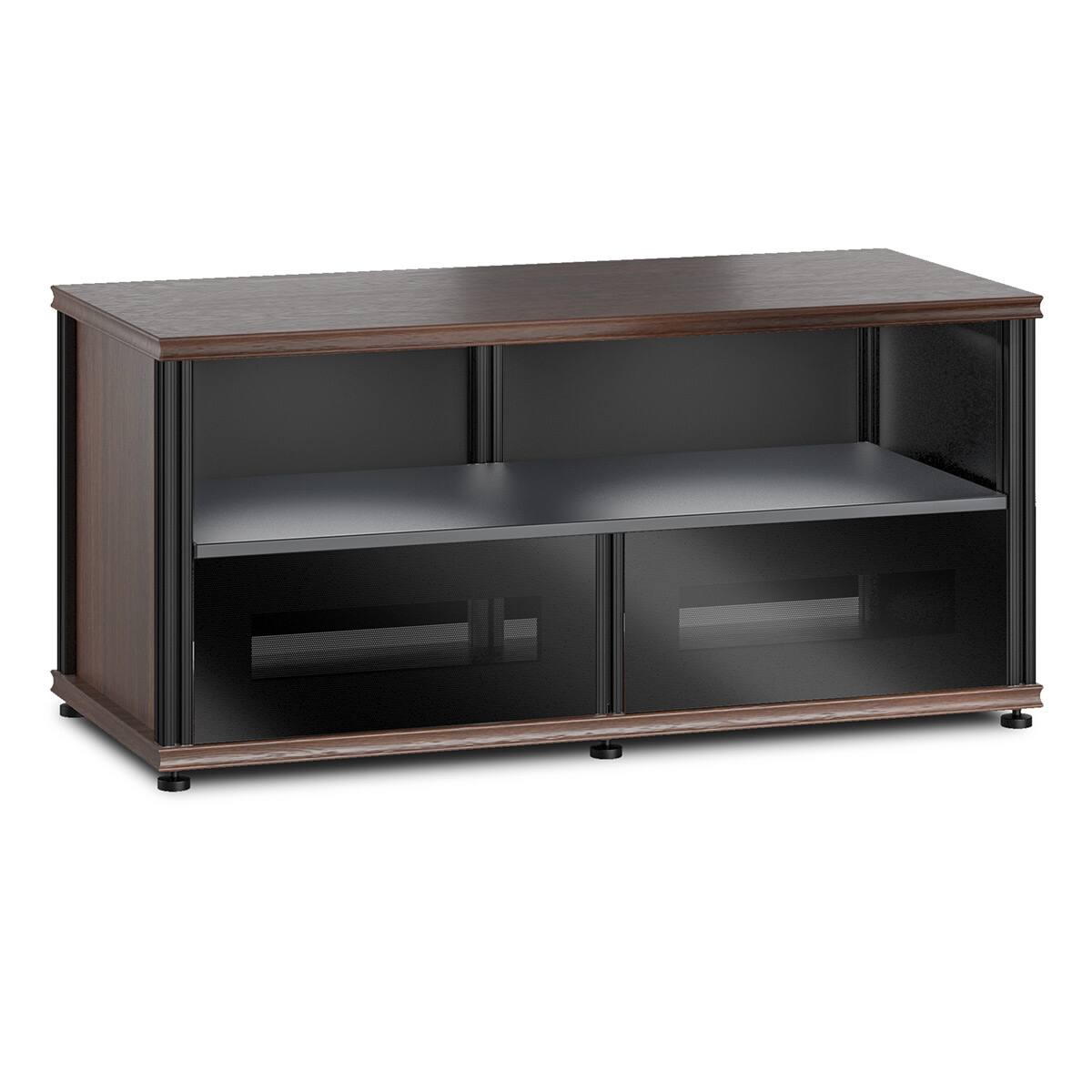 Front. Salamander Designs - Salamander Designs Synergy 223 Twin AV Cabinet (Dark Walnut with Black Glass & Black Posts) - Dark Walnut/Black.
