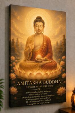 FC Design - Large Amitabha Buddha Canvas Print 24x36" Peaceful Meditation with Lotus Art Painting Home Wall Decor - MultiColor