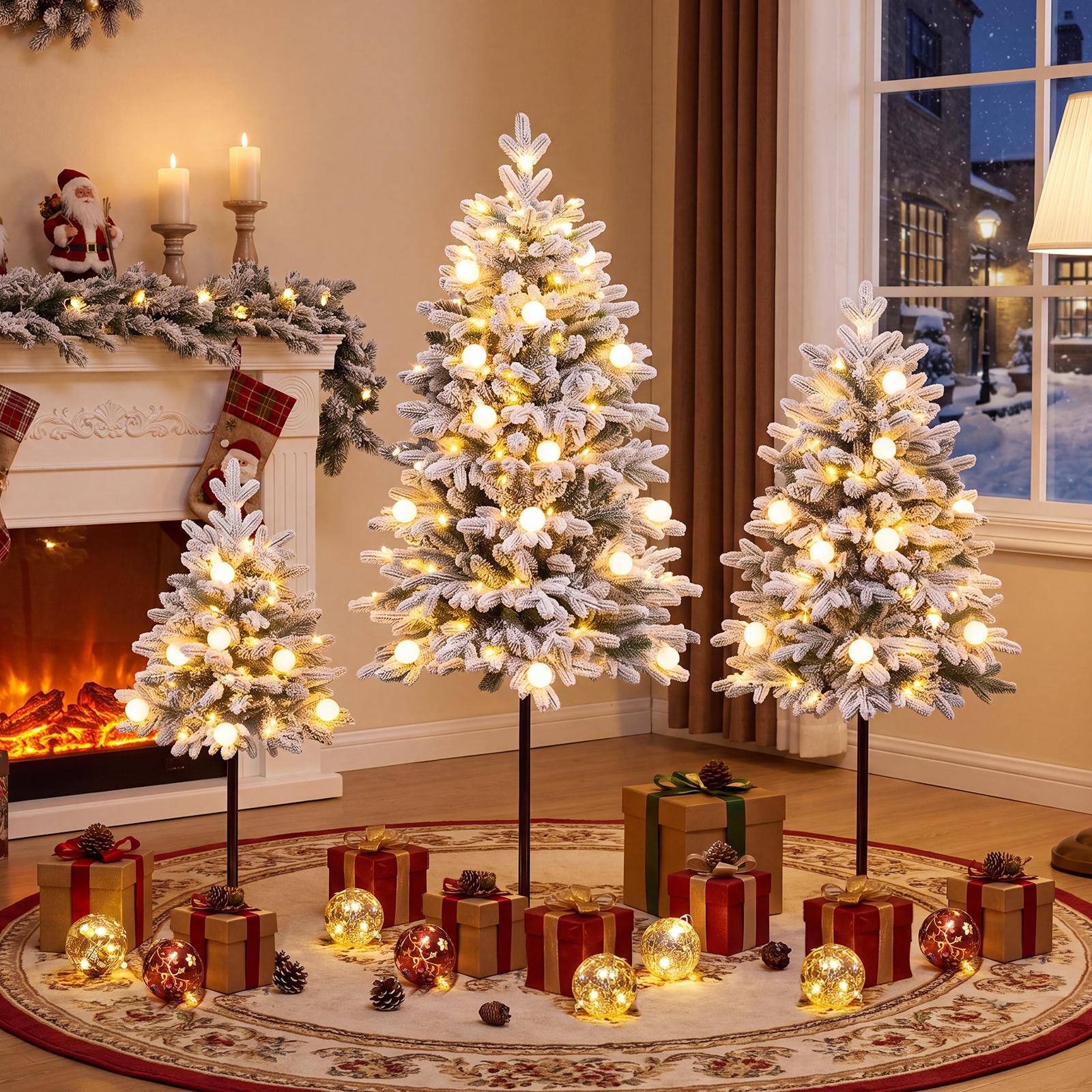 Alt View 1. Costway - Costway Artificial Xmas Trees with 185 + 381 + 640 Branch Tips, 50 + 70 + 100 LED Lights - Green & White.