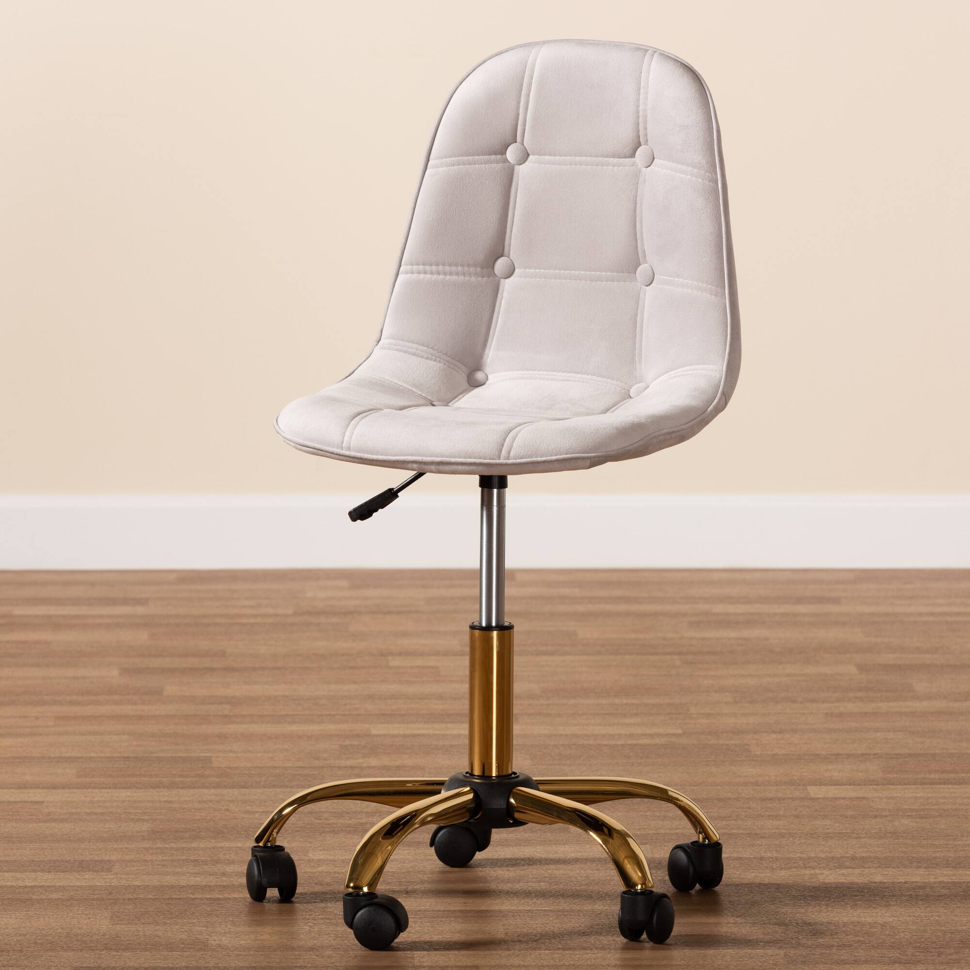 Alt View 7. Baxton Studio - Kabira Contemporary Glam and Luxe Velvet Fabric and Metal Swivel Office chair - Grey/Gold.