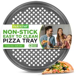 NutriChef - 12.8-Inch Nonstick Pizza Pan, Carbon Steel with Airflow Holes, Dishwasher Safe (BKNCBS10SPIZZAP)
