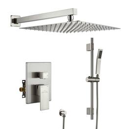 Boyel Living - 1-Spray Patterns with 2.5 GPM 12 in. Wall Mount Dual Shower Heads with Pressure Balance Valve - Brushed Nickel