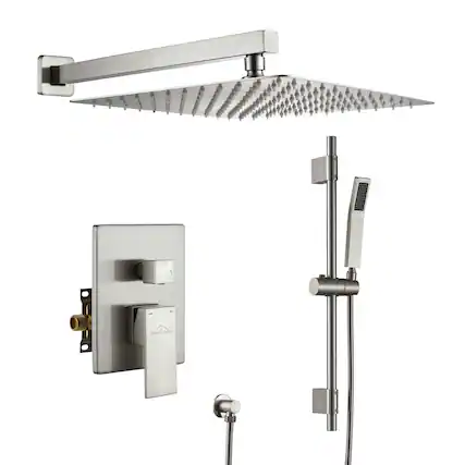 Front. Boyel Living - 1-Spray Patterns with 2.5 GPM 12 in. Wall Mount Dual Shower Heads with Pressure Balance Valve in Brushed Nickel - Brushed Nickel.