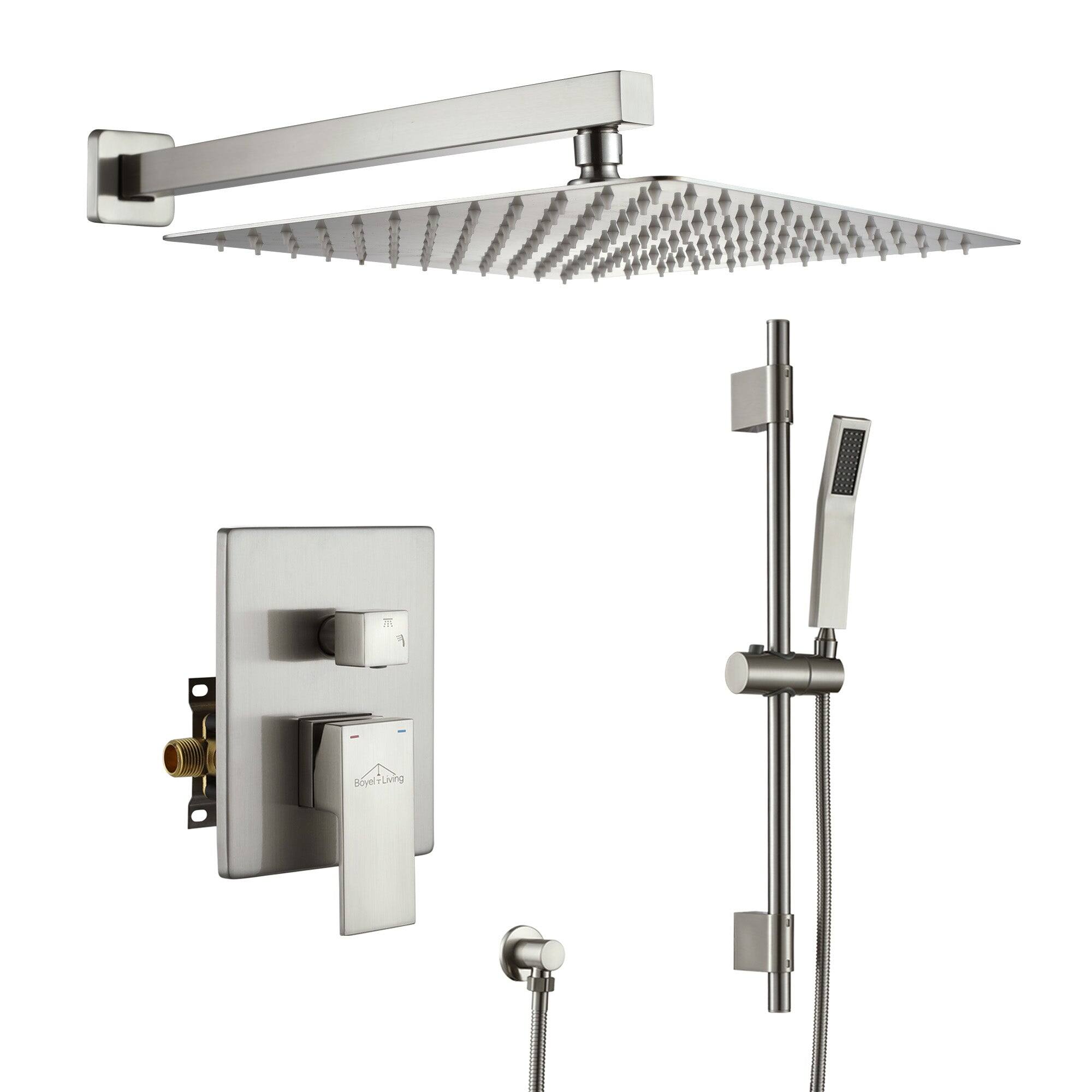 Front. Boyel Living - 1-Spray Patterns with 2.5 GPM 12 in. Wall Mount Dual Shower Heads with Pressure Balance Valve in Brushed Nickel - Brushed Nickel.