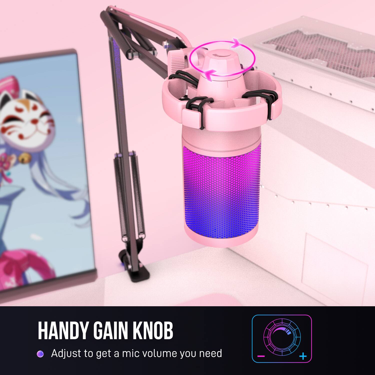 HANDY GAIN KNOB Adjust to get a mic volume you need - +