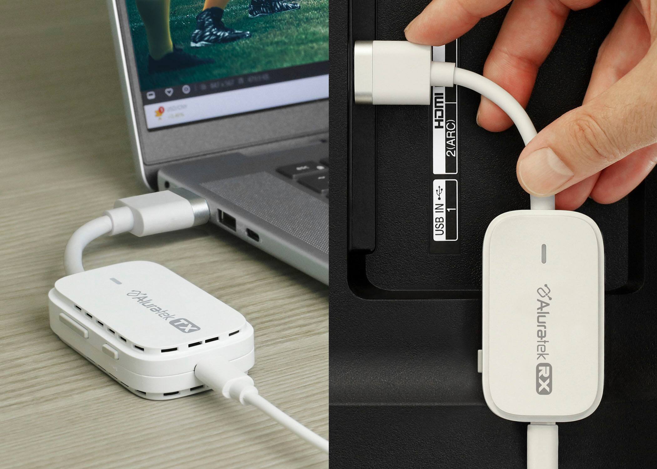 The text on the image is "HOMI 2(ARC) Aluratek TX IN 1 USB I SAluratek R." The correct text should be "HOMI 2(ARC) Aluratek TX IN 1 USB I SAluratek R."