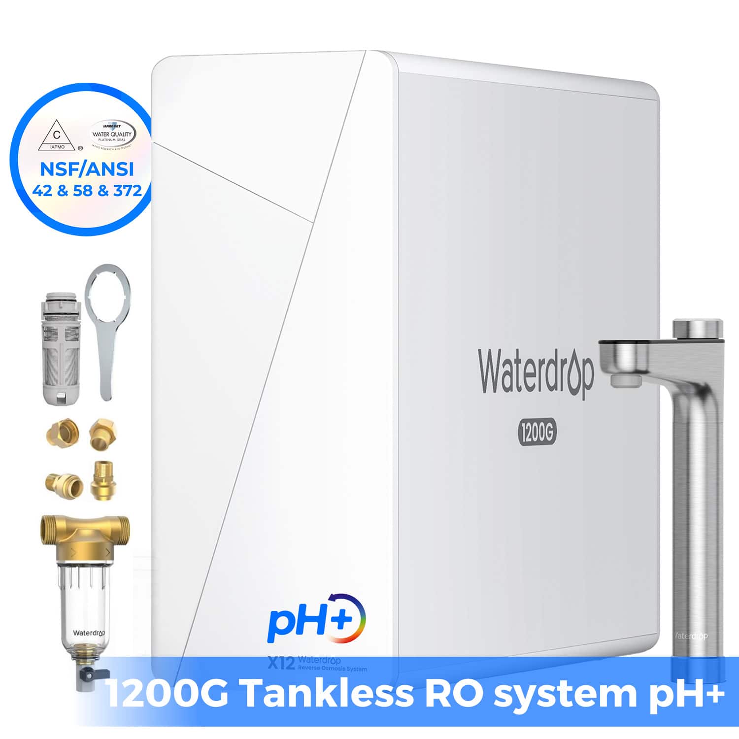 C WATE IAET - - . NSF/ANSI 42 & 58 & 372 Waterdrop 1200G pH+ Waterdrop X12 Waterdrop Comboeis System 1200G Tankless RO system pH+