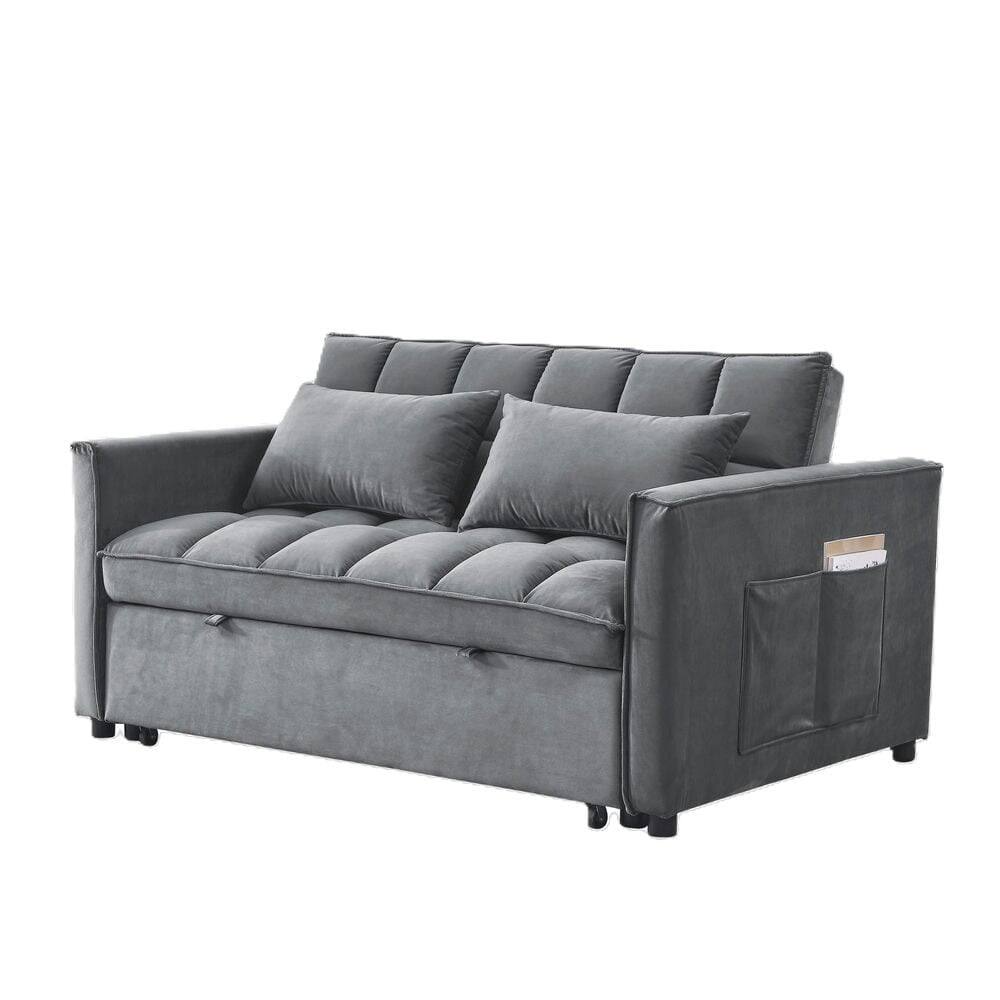 Alt View 1. Kadyn - 54 Inch Adjustable Backrest Sofa, Sofa Bed, Futon Sofa with Double Armrest and Pouch for Living Room - Medium grey.