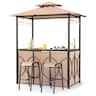Costway - 6.5 x 4 x 8 FT Grill Gazebo Set with 2 Bar Stools, Tempered Glass Bar Table - Brown