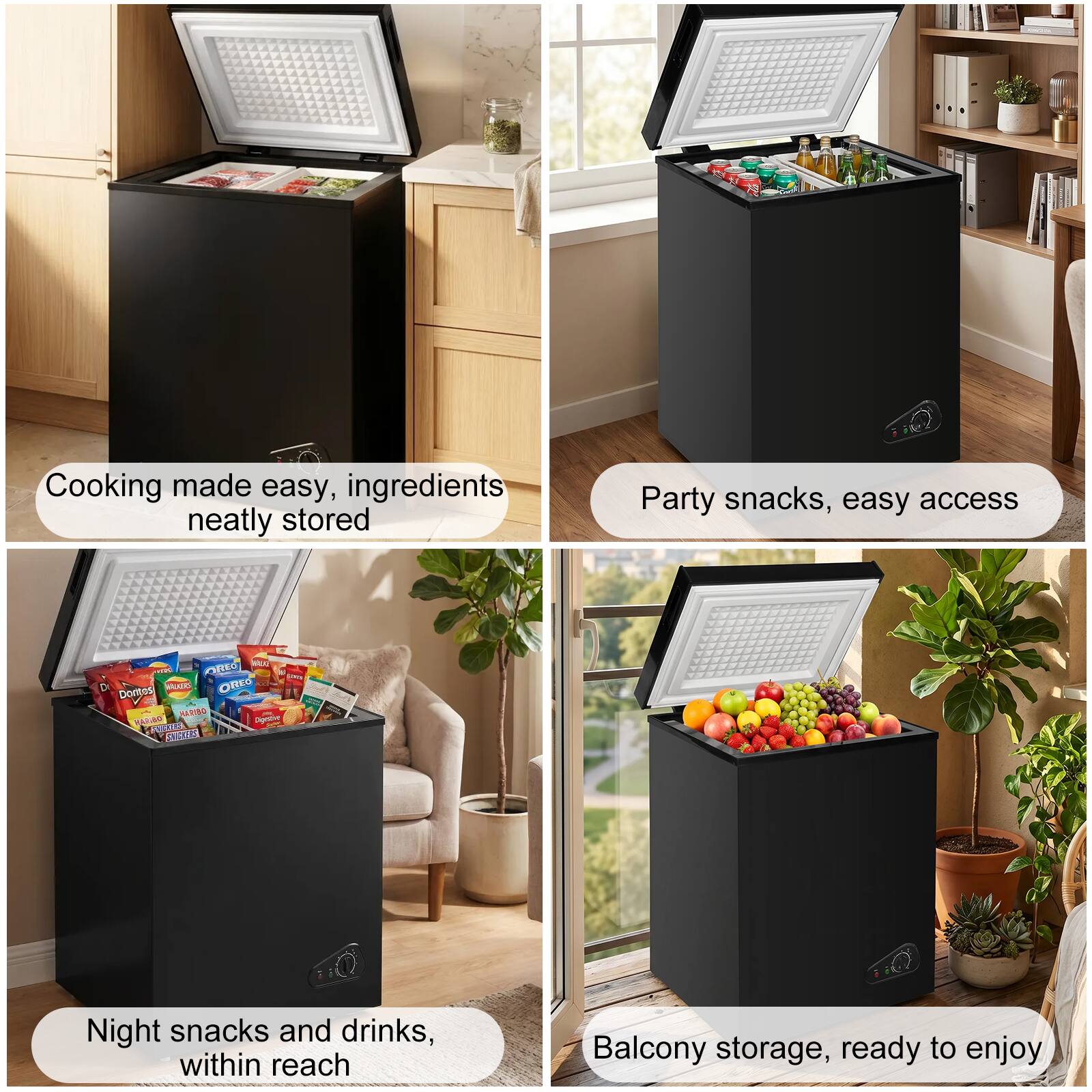 Cooking made easy, ingredients neatly stored

Party snacks, easy access

Night snacks and drinks, within reach

Balcony storage, ready to enjoy