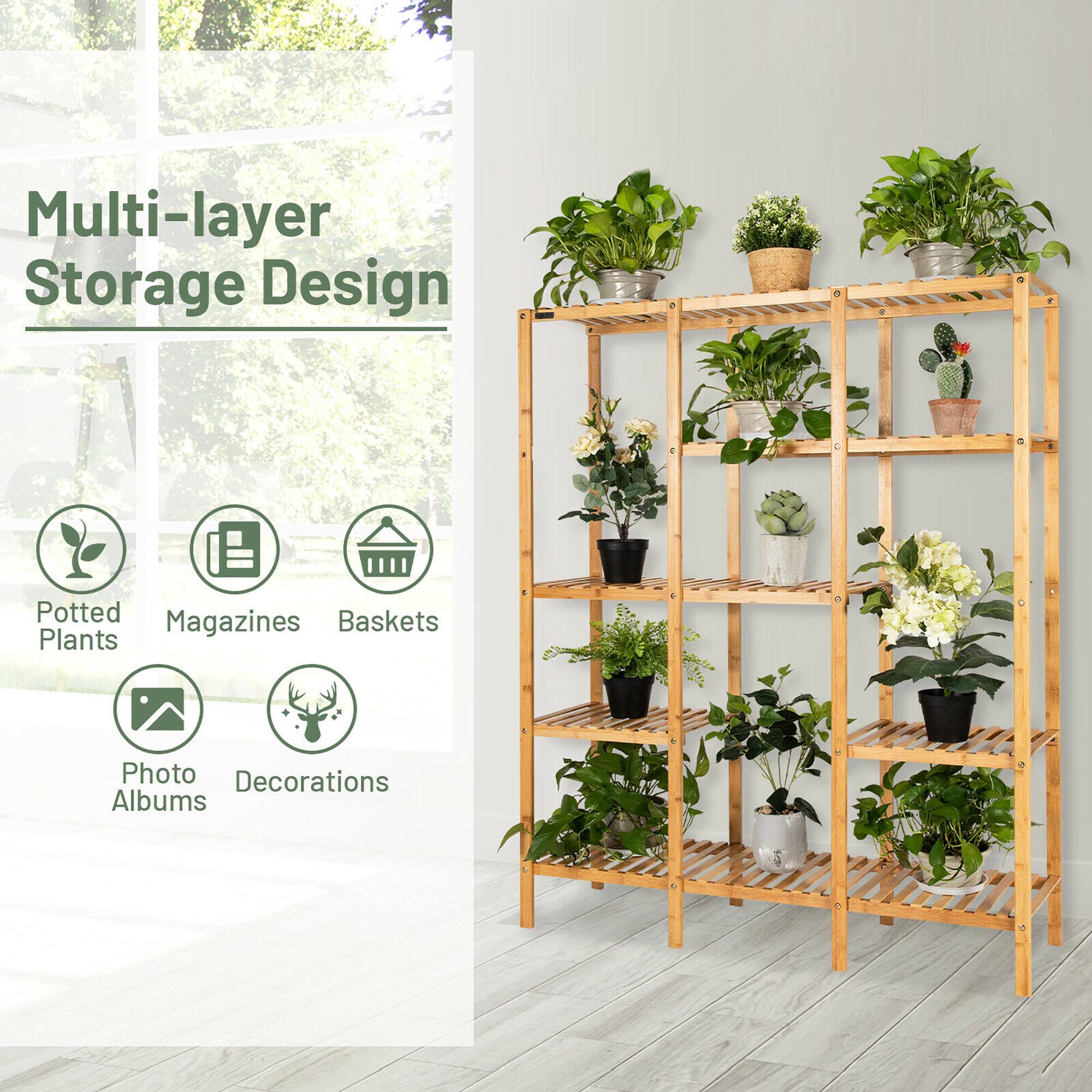 Multi-layer Storage Design: Potted Magazines Baskets Plants Photo Decorations Albums