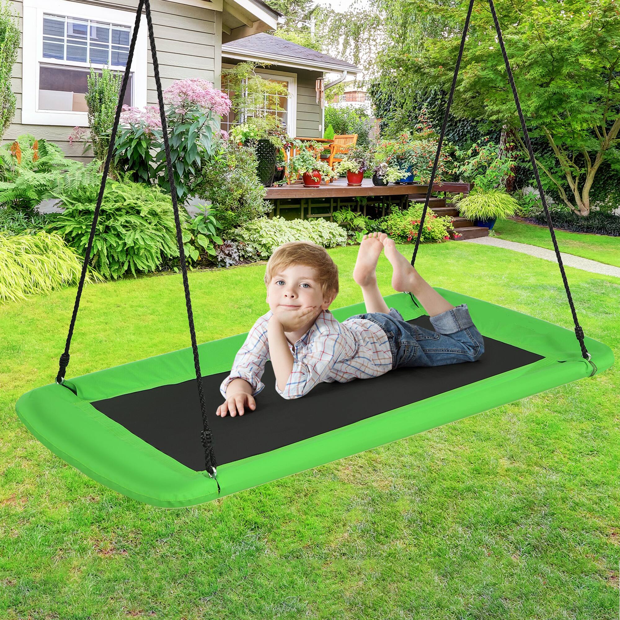 Alt View 4. Gymax - Gymax 60'' Kids Giant Tree Rectangle Swing 700 lbs w/ Adjustable Hanging Ropes Green - Green.