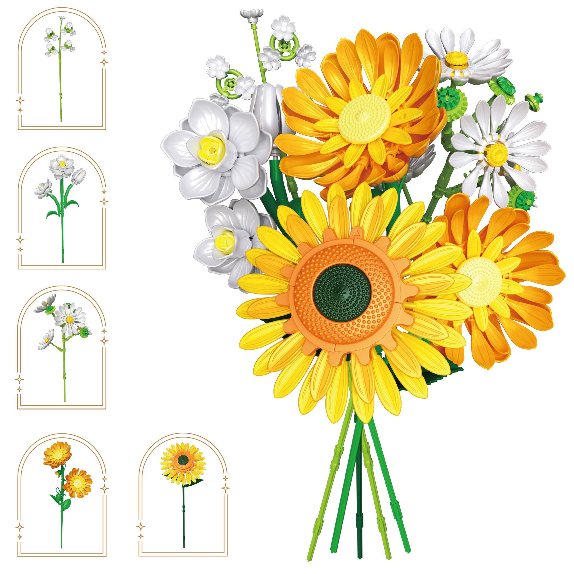 Angle. Contixo - BK11 Sunflower Bouquet Building Set, 415-Piece Floral Brick Kit with Adjustable Stems for Kids & Adults Ages 8+ - Yellow.
