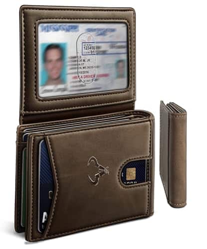 Vulpecula Spade - Men Wallet, Slim Leather Wallet Front Pocket Card Holder Gift For Men 11 Slots RFID Blocking - Coffee6317