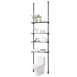 VEVOR - Over the Toilet Storage, 4-Tier Adjustable Over Toilet Organizer, Low-carbon Steel 53"-132" Tall Storage Shelf Rack - Black