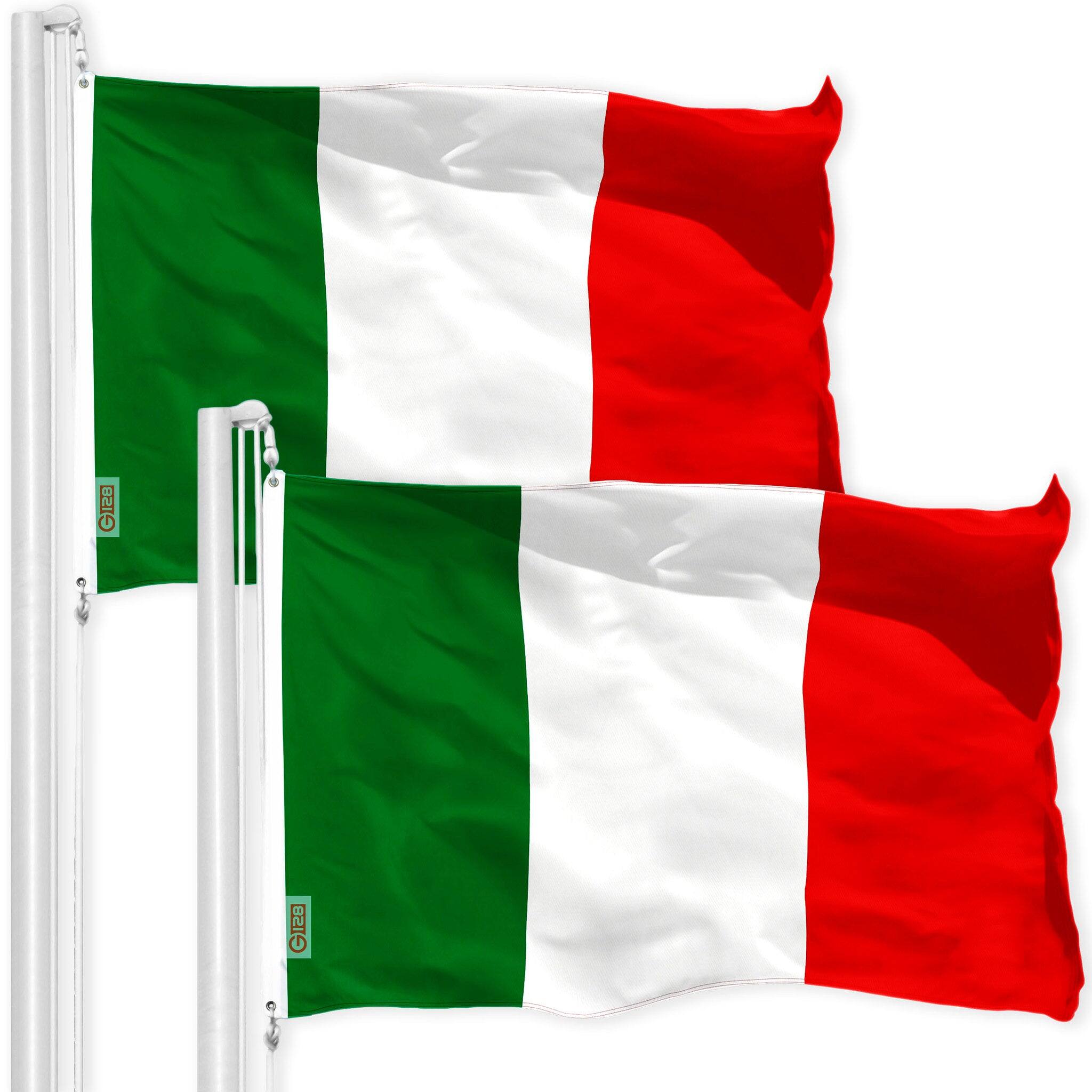 G128 - Italian Flag 3x5 ft 2-Pack 150D Printed Polyester - Assorted Colors