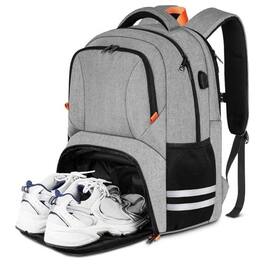 Cozy Serene - Gym Backpack For Men Women With Shoe Compartment Water Resistant Workout Sports Bag Usb Port Fit 15.6 Inch Laptop - Grey-15.6 inch