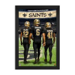 Sporticulture - Chris Olave, Tyler Shough & Alvin Kamara New Orleans Saints Framed Three-Player Art Print - Yellow