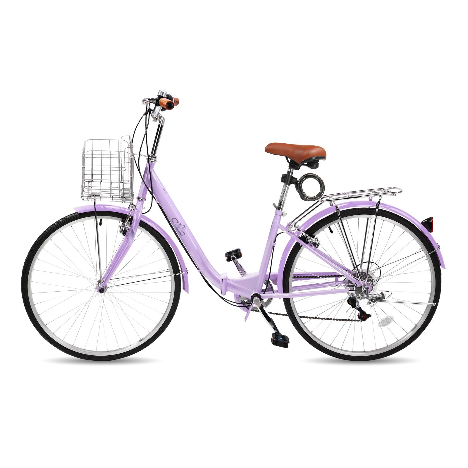 Front. Winado - 26 Inch Foldable Bike Folding Bicycle,7 Speed Foldable Cruiser Bicycle Purple - PURPLE.