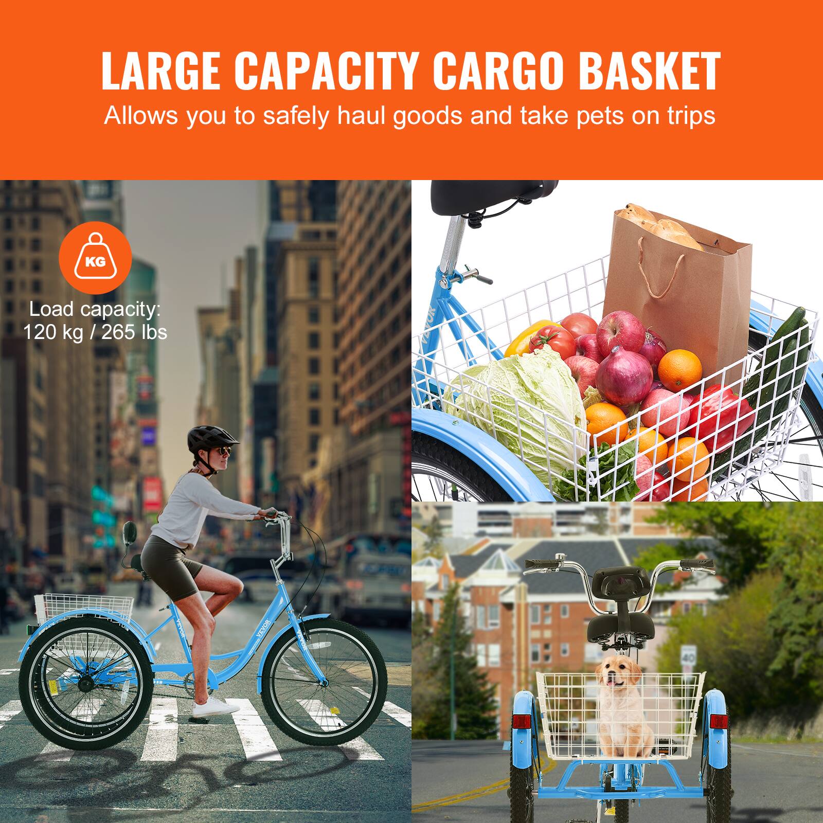 LARGE CAPACITY CARGO BASKET
Allows you to safely haul goods and take pets on trips
KG
Load capacity: 120 kg / 265 lbs