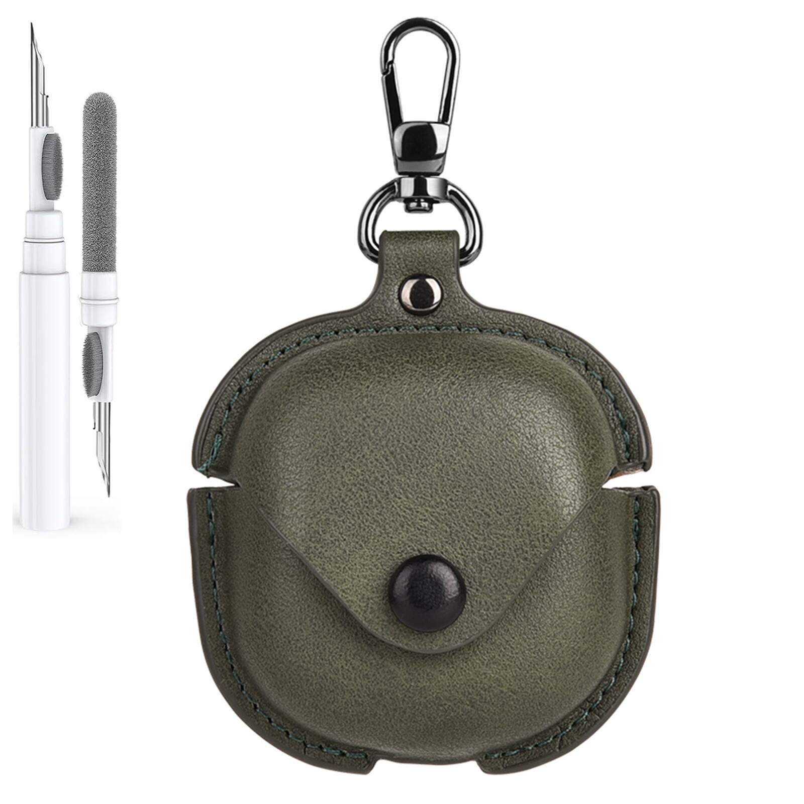 Dteck - Slim Faux Leather Earbuds Case for Samsung Galaxy Buds 4/4Pro with Keychain,Business Dustproof Earphone Protective Cover - Green
