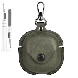 Dteck - Slim Faux Leather Earbuds Case for Samsung Galaxy Buds 4/4Pro with Keychain,Business Dustproof Earphone Protective Cover - Green