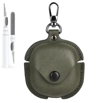 Front. Dteck - Slim Faux Leather Earbuds Case for Samsung Galaxy Buds 4/4Pro with Keychain,Business Dustproof Earphone Protective Cover - Green.