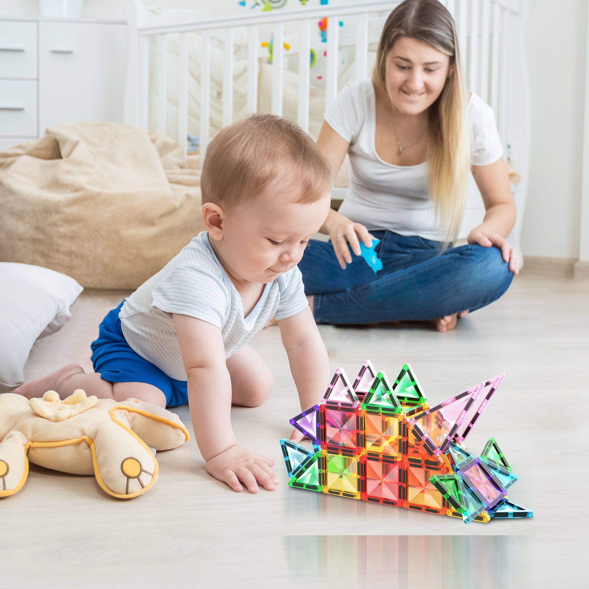 Alt View 3. PicassoTiles - PICASSO-TILES Magnetic Tiles For Kids, Travel Size 40PCS Construction STEM Building Blocks Educational Toy - Multicolor.