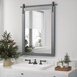 PAIHOME - Modern Style Bathroom Mirror Waterproof Solid Wood Frame Wall Mirror Suitable for Living Room Bedroom - Grey - 24"x36"
