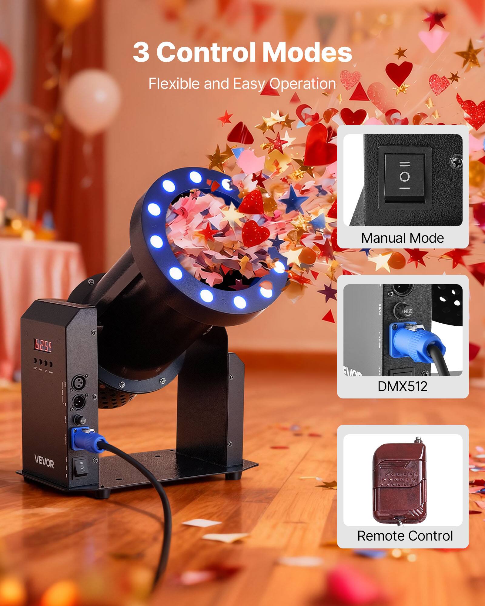 3 Control Modes  
Flexible and Easy Operation  

Manual Mode  
DMX512  
Remote Control